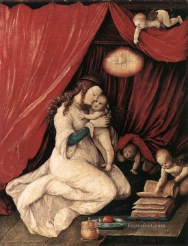 Virgen Pintura al %C3%B3leo - Virgen y el Niño en una habitación del pintor renacentista Hans Baldung